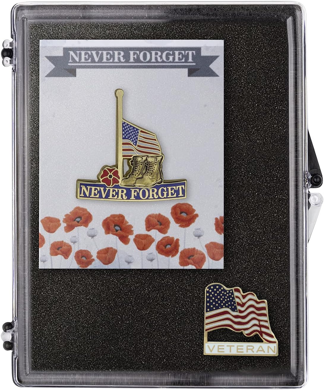 SHOP AWARDS AND GIFTS A Veteran Never Forgets Lapel Pins Gift Set in Presentation Case, Military Memorial Remembrance Badges Brooches, Pack of 2