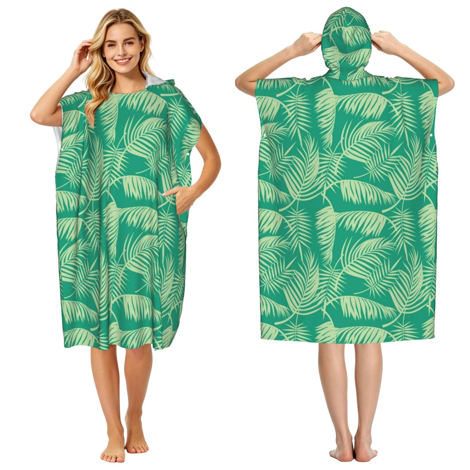 Poadnly Tropical Palm Tree, Adult Hooded Beach Towel 90 x 110 cm,Changing Bath Robe, Surf Poncho Towel For Women Men