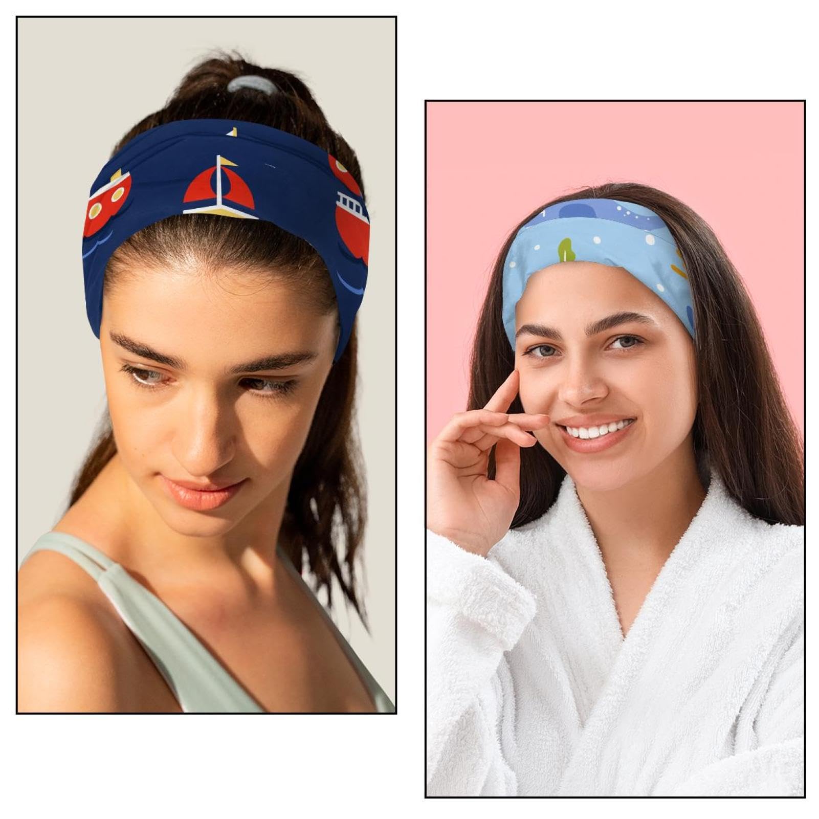 Lot de 6 bandeaux larges pour femme - Motif trèfle blanc - Antidérapant - Pour yoga, sueur, sport, entraînement