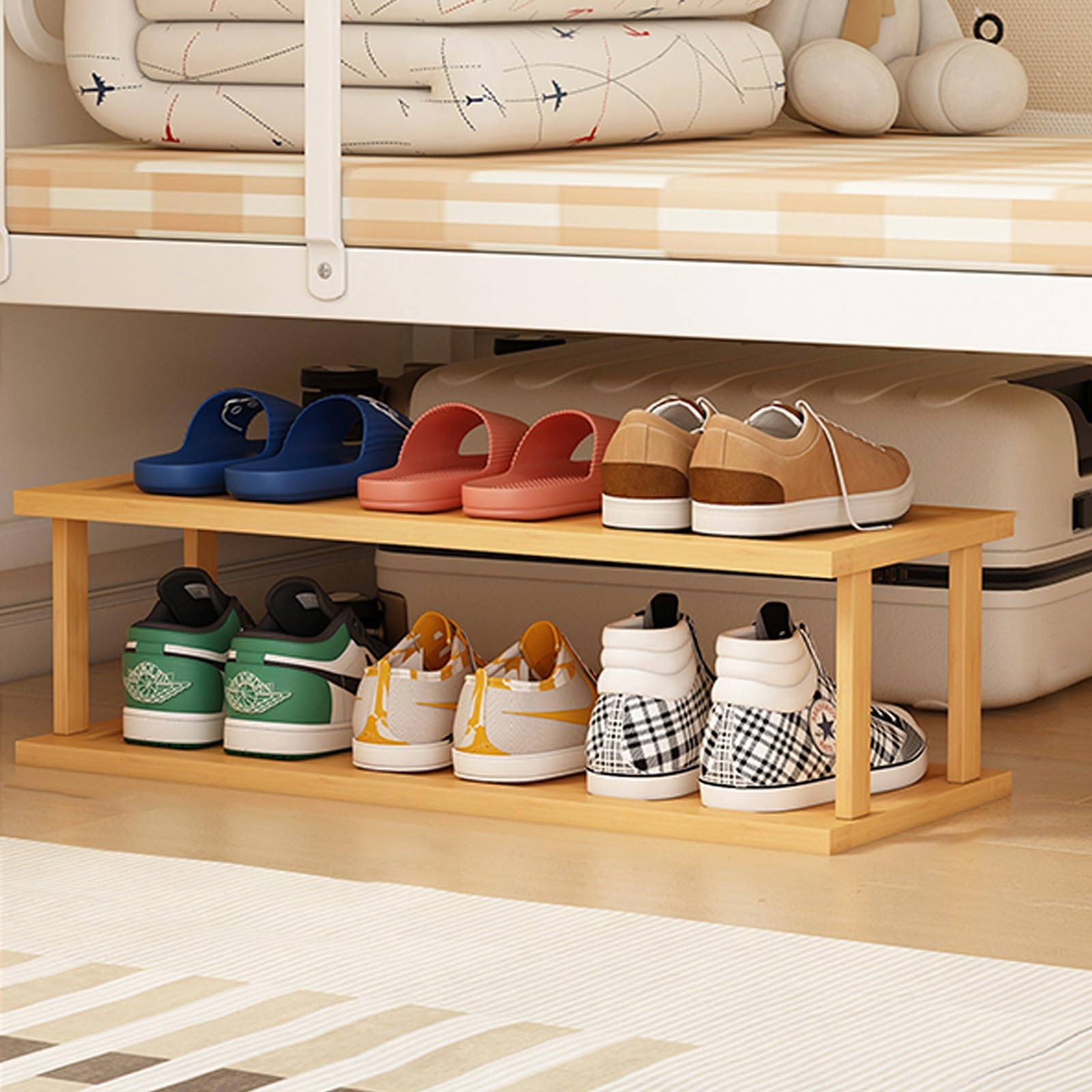 SVFOEBJM Vertical Shoe Rack, Wooden Shoe Rack for Small Spaces, DIY Shoe Shelf, Space Saving Storage, Tall Narrow Shoe Tower Organizer for Entryway Corner Garage Bedroom