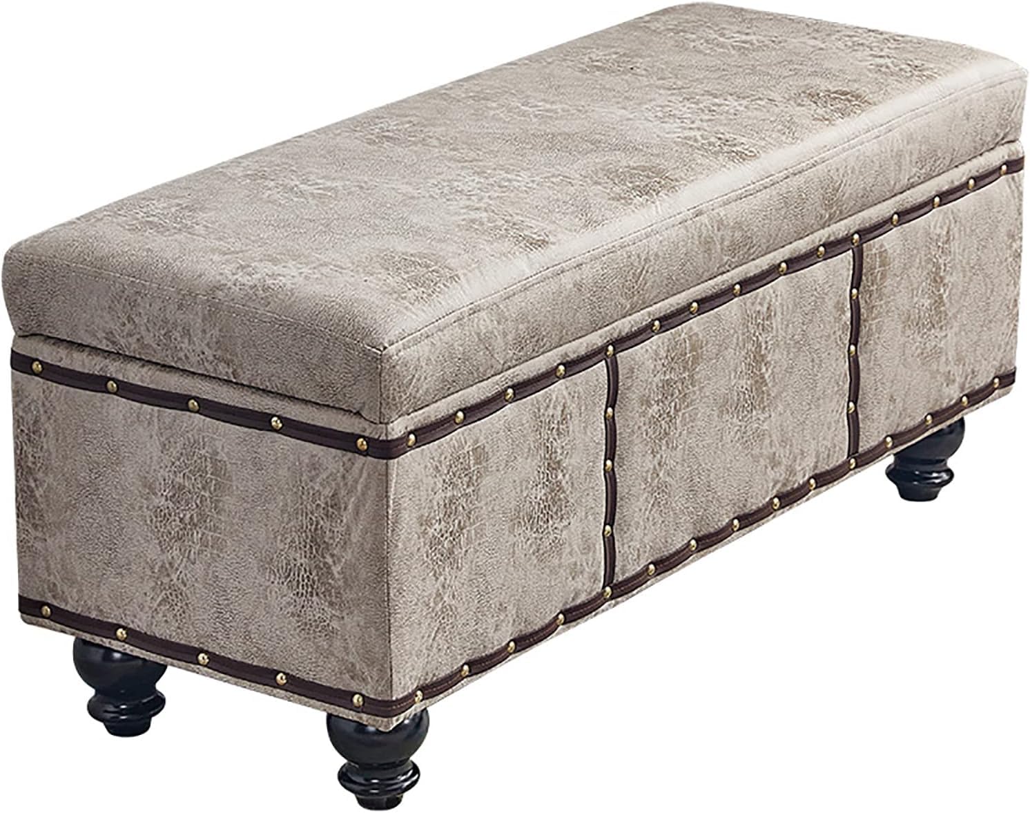 Banc en cuir rétro avec coffre de rangement en bois kaki de 80 cm