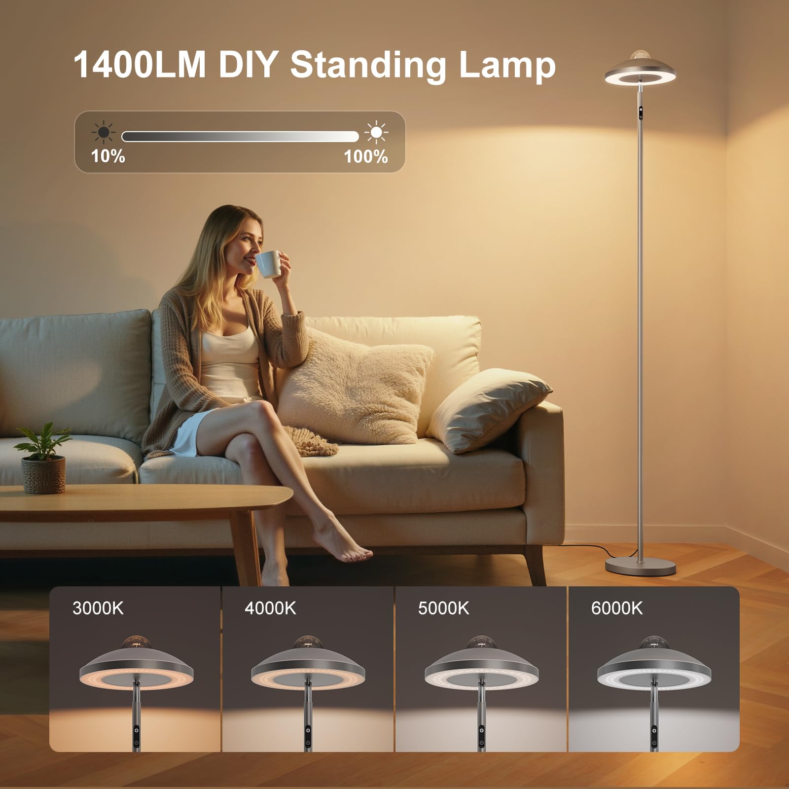 DUSKTEC Inteligentna Lampa PodłOgowa LED Do Salonu Z Pilotem | Projektor „GwieźDziste Niebo” I Lampa Do Czytania | Lampa PodłOgowa Z Funkcją śCiemniania I Timerem – Do Pokoju DziecięCego I Biura