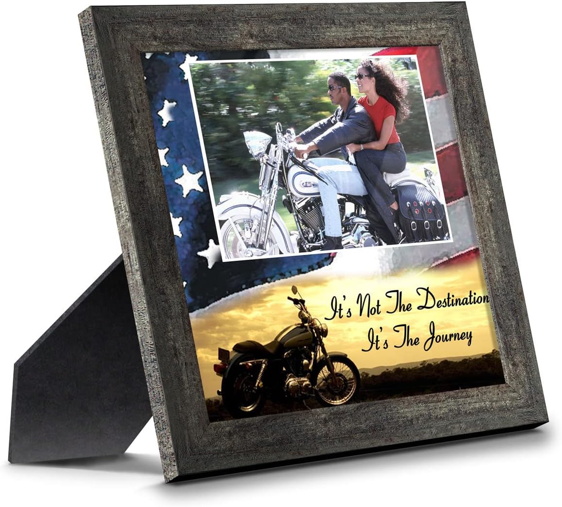 "It's Not the Destination" Unique Motorcycle Wall Décor, American Flag for Davidson Riders, Harley Gifts for Men and Women, Patriotic Harley Accessories 9754BW