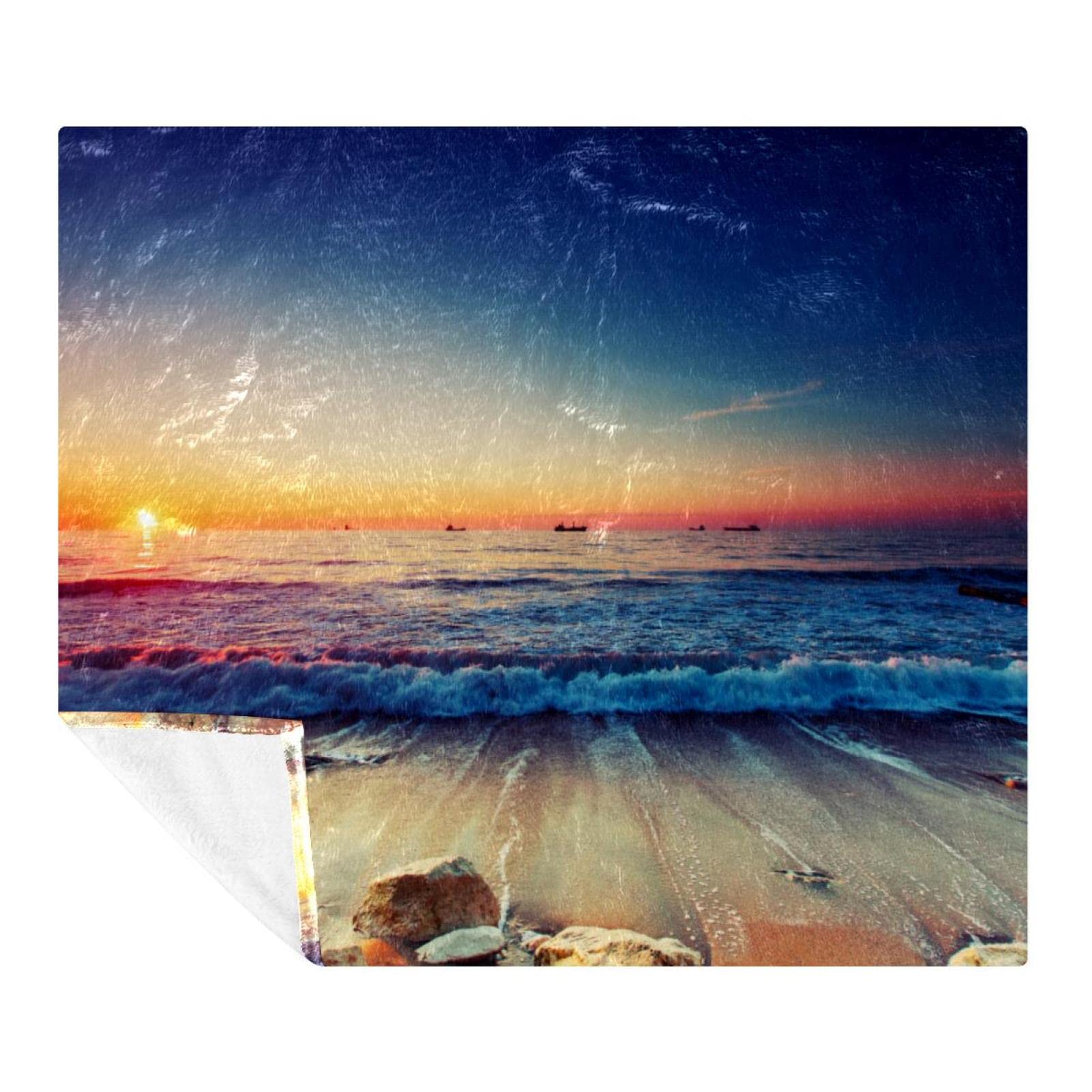 TBOUOBT Bedding Fleece Blanket, Decorative for Bedroom Sofa Floor, Beach Sunrise Scenery