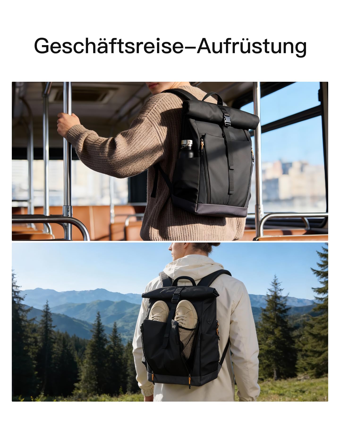 Inateck Laptop RollTop Rucksack Herren Damen 25L, Spritzwassergeschützt Schulrucksack Reiserucksack Stylische Tagesrucksack mit 17 Zoll Laptopfach, für Freizeit Job Sport Reisen
