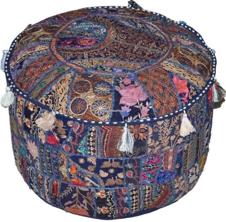 Round Floor Pouf Cover Bohemian Ottomans Pouf Indian Cotton Handmade Patchwork Pouf Cover Hippie Cushion Cover