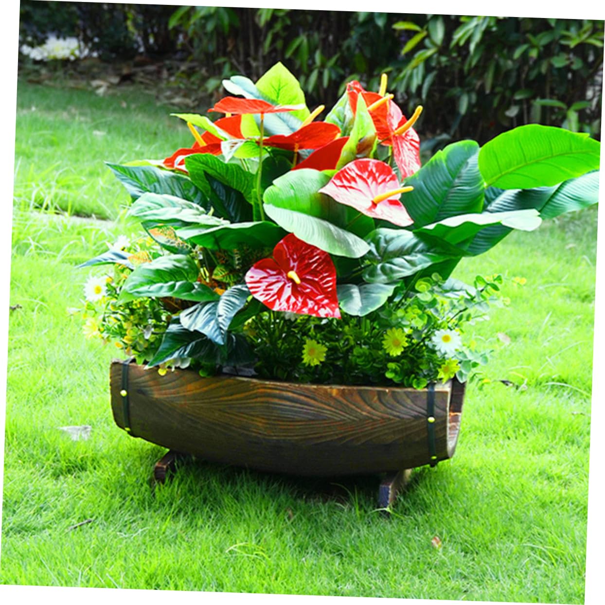 Fioriera Rustica in Legno Anticorrosione Vaso Da Fiori Per Esterni E Interni Con Design a Mezza Botte Ideale Per Giardino Terrazzo E Decorazioni Matrimoniali