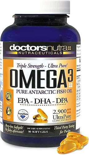 Aceite de pescado Omega 3 DPA 2,900 miligramos de triple fuerza ultra puro concentrado, EPA-DPA-DHA, cápsulas blandas - 30 porciones