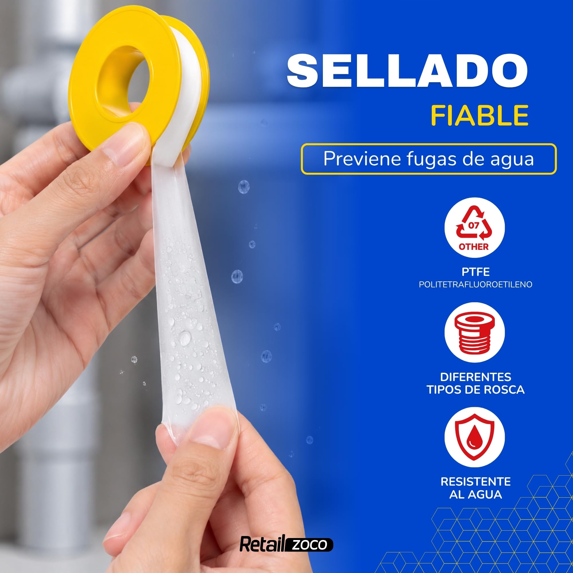 6 Rollos de Cinta Teflón, Selladora Tubería, válvulas y grifos, 12 mmx10 m - imagen 4