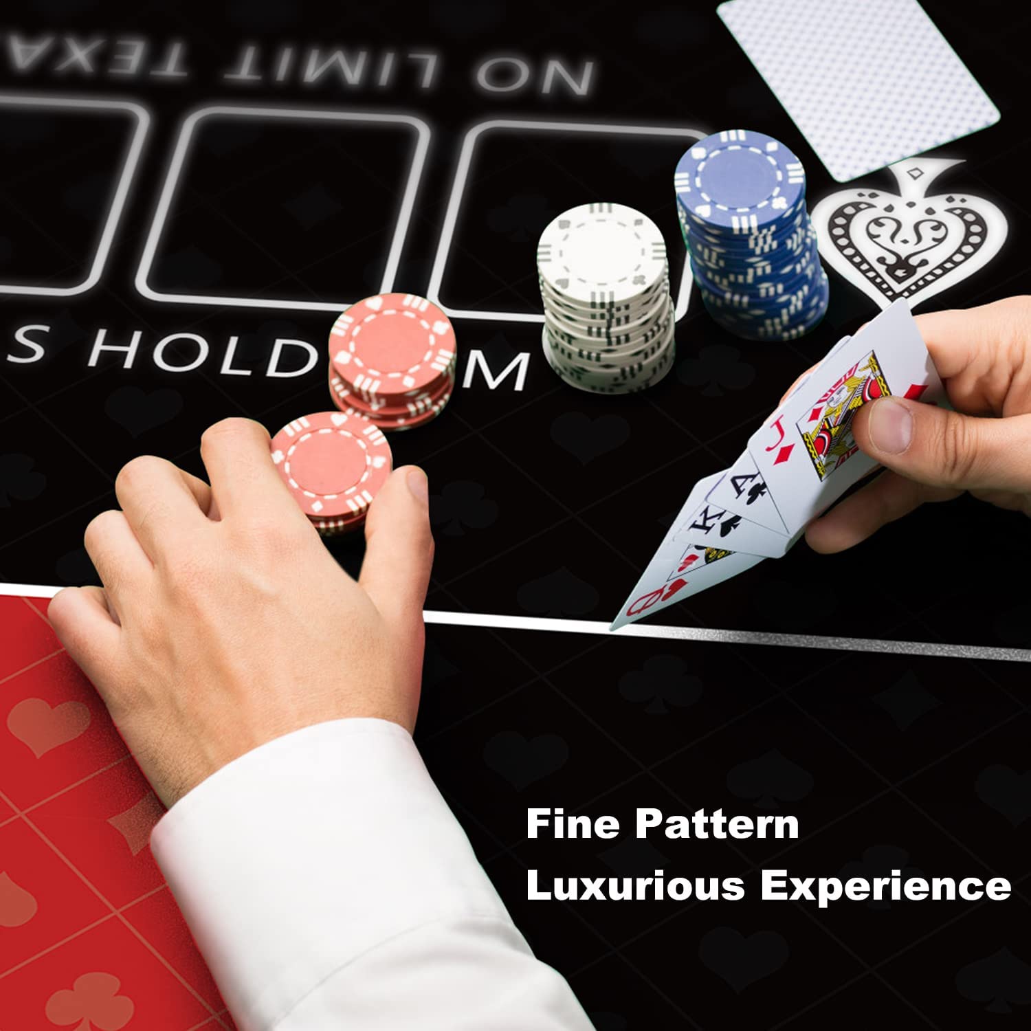 YUZPKRSI Tappetino da Poker 180 × 90cm, Texas Hold’Em Panno da Poker Portatile, Professionale Tappeto da Poker per 10 Giocatori, Layout Superiore del Poker con Borse da Trasporto