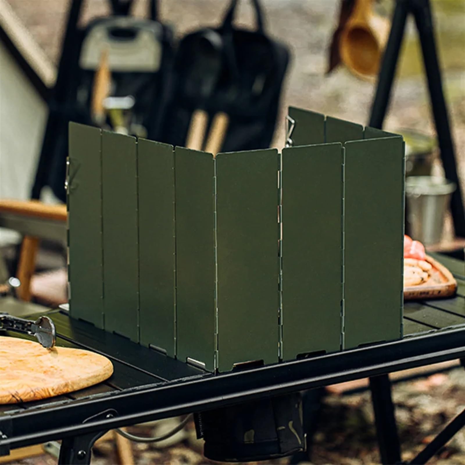 Parabrezza for fornello da campeggio in ferro | Verde 82x24x0,1 cm: campeggio escursionismo picnic barbecue zaino in spalla