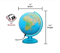 Vista 2 de Globo iluminado Lisbon de 10 pulgadas de diámetro, cartografía de Estados Unidos con base de plástico resistente y bola de globo oceánico azul.