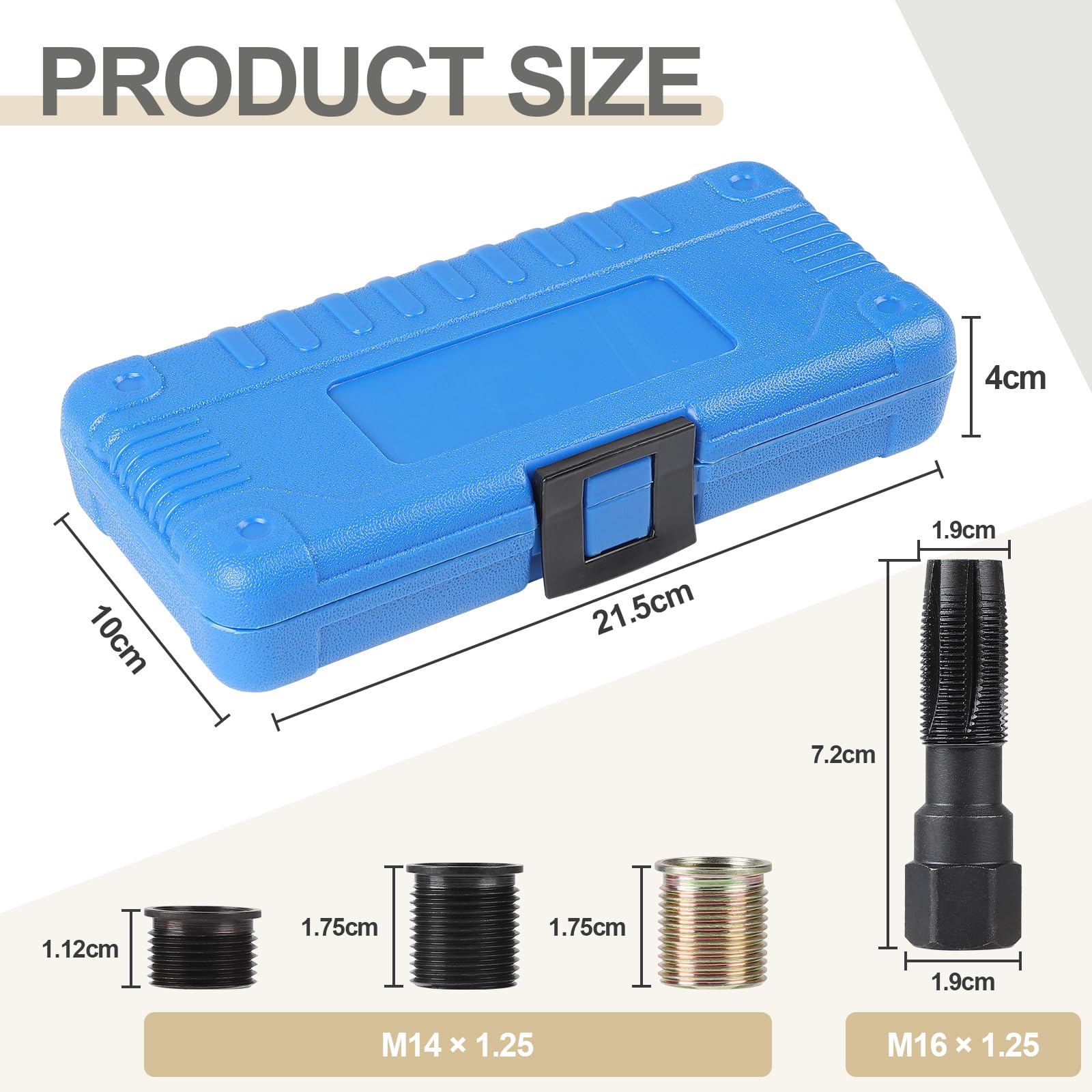efuturetime 16 Pezzi Kit di Riparazione Filettatura Candela M14 X 1,25 mm, Motore Filettatura Interna Inserti Riparazione Filettatura Candela Danneggiata su Auto, Testa del Cilindro e Tosaerba