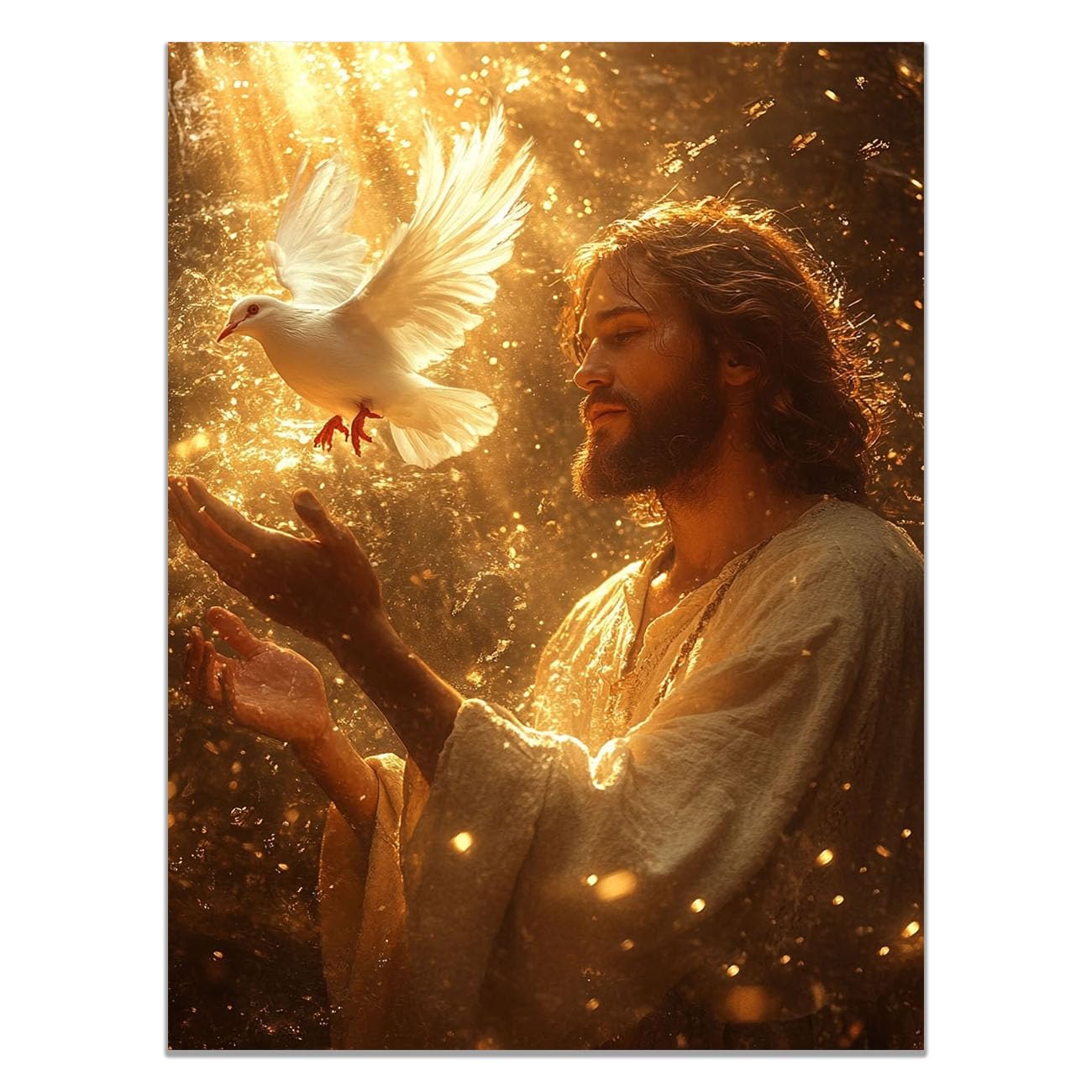 QUSAAOU Christian murals Jesus in Sunset Waves Jesus canvas murals Canvas Wall Decor，Suitable for office,living room,bedroom and church decoration(yellow)-70x100cm Unframed