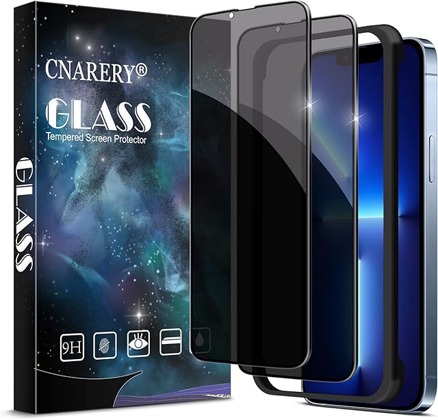 Cnarery [2 Pack] Privacy Screen Protector for iPhone 13 Pro Max/iPhone 14 Plus 6.7 inch, Anti Spy Tempered Glass with Installation Frame [9H Hardness][Case Friendly]