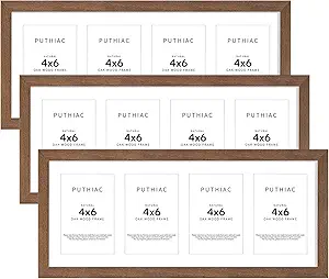 8x20 Oak Wood Picture Frame - 8x20 Photo Frame with Mat Display 4Pcs 4x6 Photos, 4x6 Picture Frame Wood, Natural Solid Wooden Picture Frames for Wall Art Photo and Prints(3 Pack, Walnut)