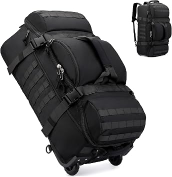 Rolling Duffle Bag with Wheels, 70L 26-inch Tactical Travel Duffel Bags Foldable Durable Tear-Resistant Heavy-Duty Luggage Black