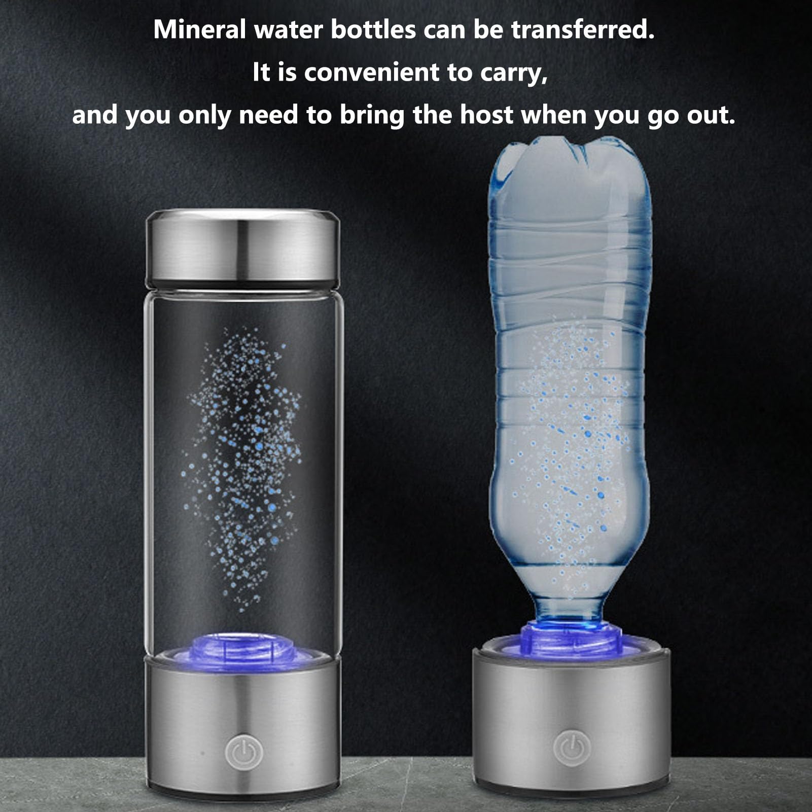 Bottiglia Acqua Idrogenata 3 In 1 Con Tecnologia SPE PEM - Generatore Portatile Ricaricabile USB, Elettrolisi In 3 Minuti, Vetro Borosilicato, Grigio Argento