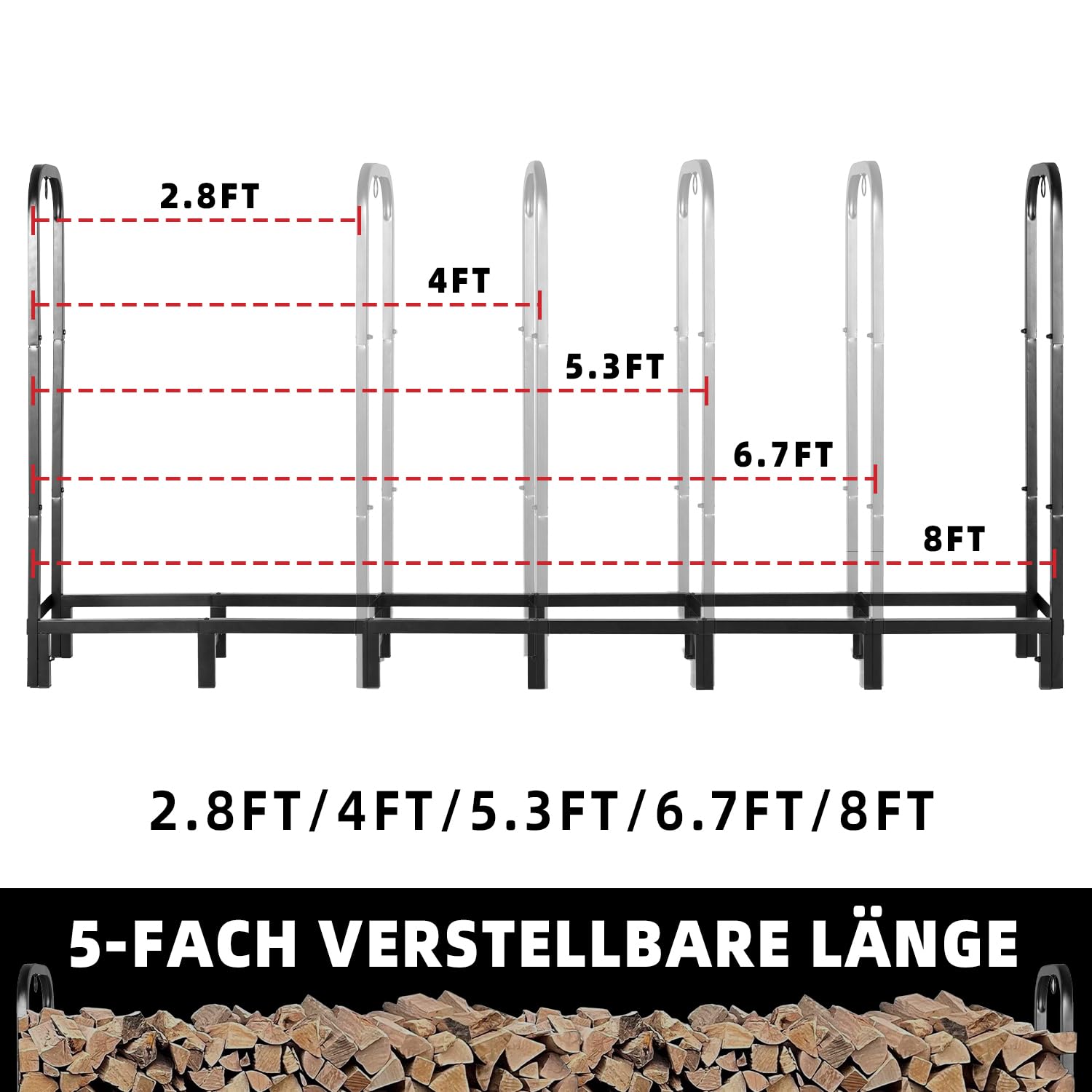 Kendane 4FT Kaminholzregal Aussen Metall Feuerholz Aufbewahrung – Holzlager Außen Wetterfest Brennholzregal Outdoor Außen Garten, Holzregal & Holzunterstand Draußen (122x39.5x100cm,Schwarz)