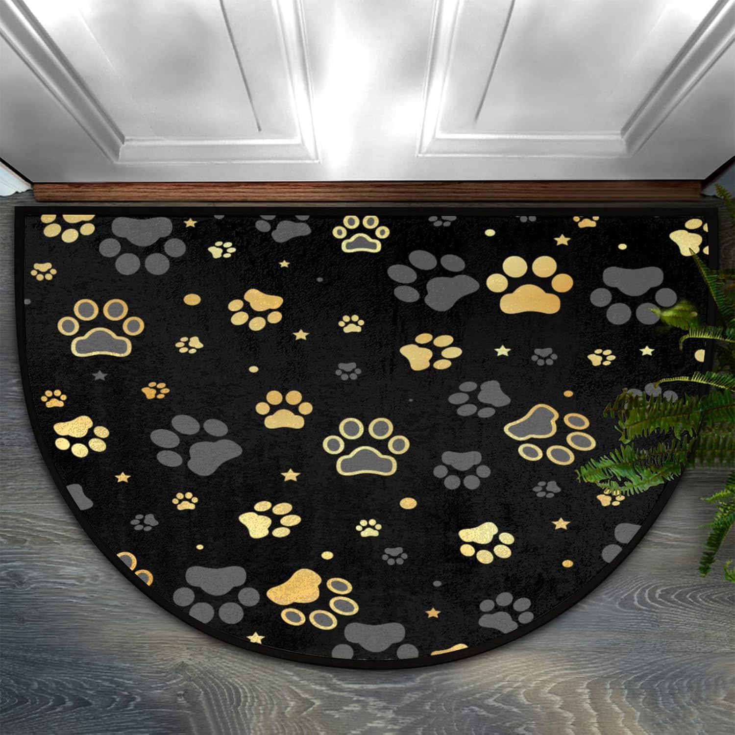 24X36 Inch Gold Yellow Dog Paw Print Half Round Door Mat