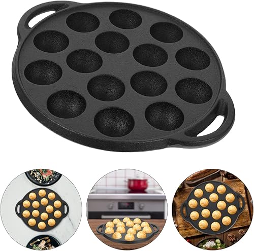 Miniatura 5 de Hemoton Sartén Takoyaki de hierro fundido, sartén antiadherente Takoyaki, 15 agujeros, bola de pulpo, carne y bola, parrilla de hierro fundido para
