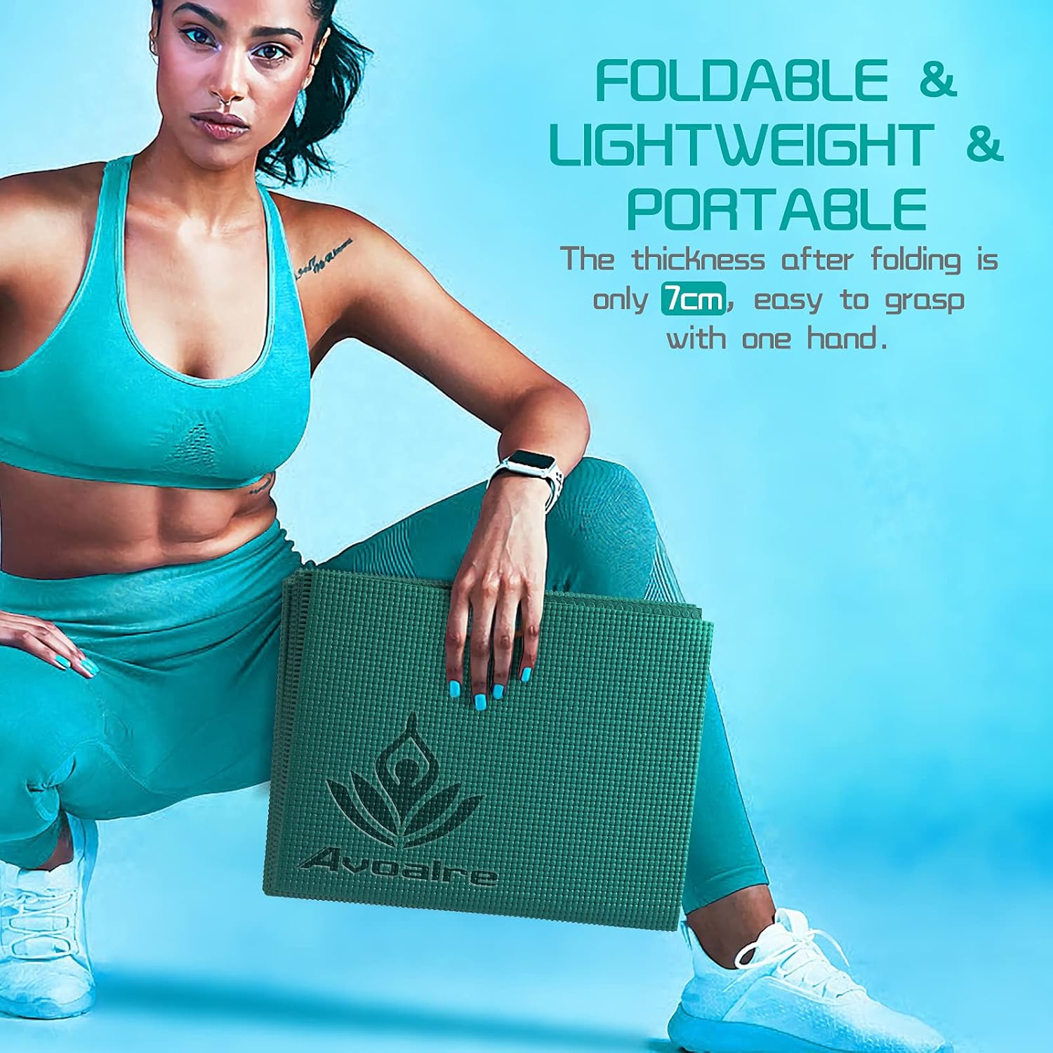 Avoalre Travel Yoga Mat Non Slip Foldable Portable Gym Mat Fitness Training Pilates Exercise Mat Workout for Women Men-Green - Image 3
