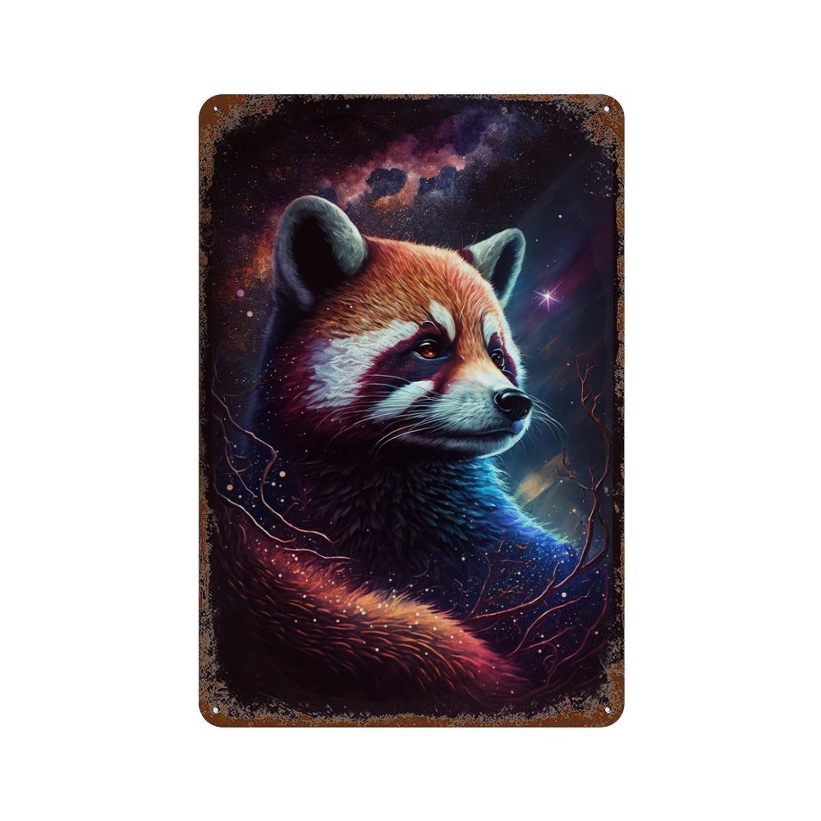 Cosmic Red Panda Art Print-6 11.8"x7.9" Retro Metal Sign, Vintage Wall Decor for Garage, Bar And Workshop Decor