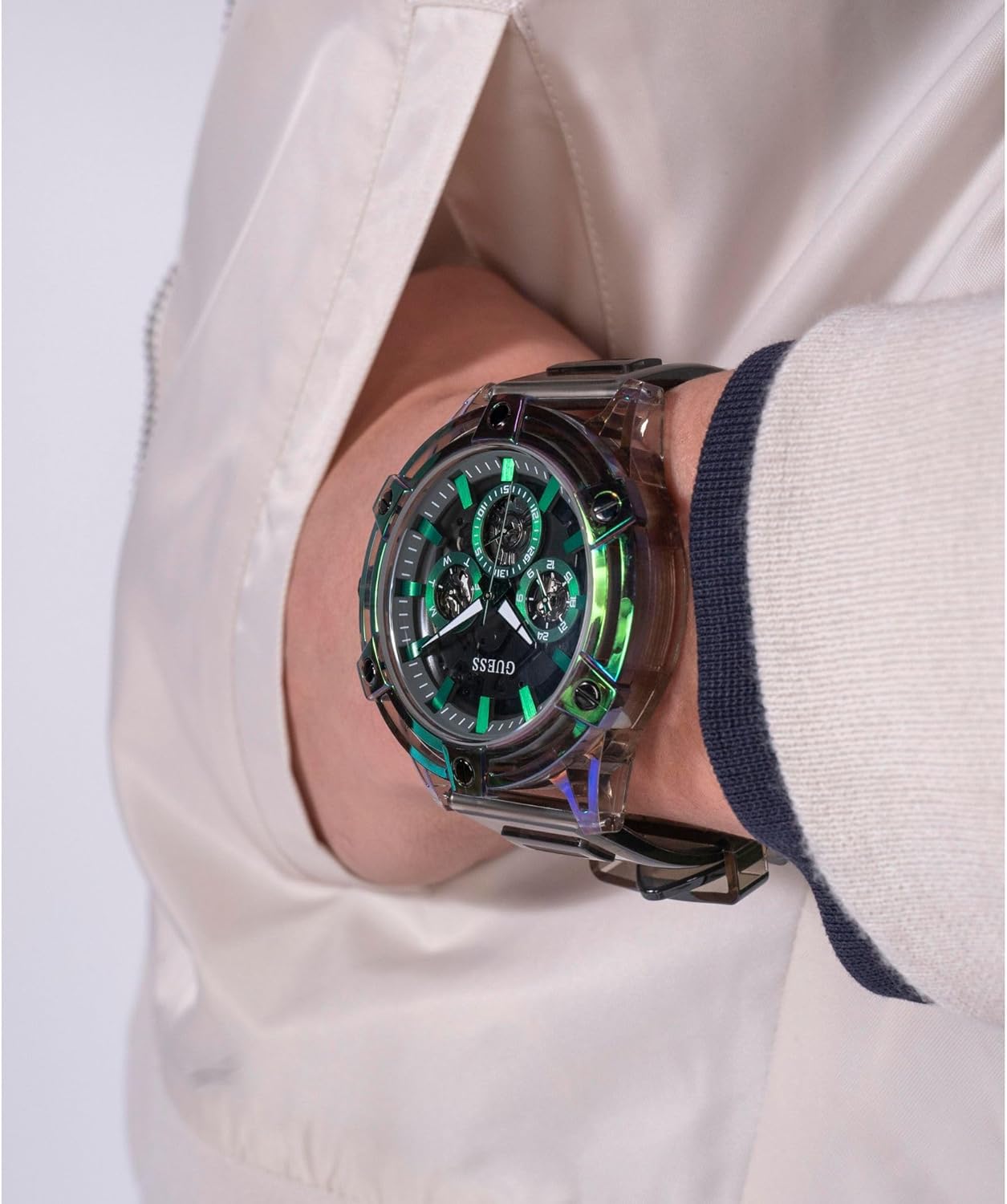 GUESS Men's 48mm Watch - Black Silicone Strap Dial Case