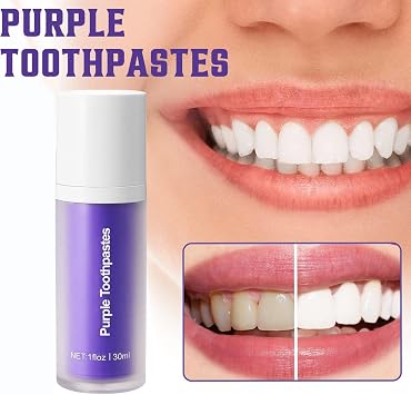 30ML Purple-Color Teeth Whitening Toothpaste Teeth Stain Removal Gums Care Purple Water-Soluble Dye to Correct Yellow Teeth 1pc