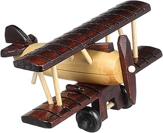 DECHOUS Wooden Vintage Airplane: Small Wooden Airplane Decor Model Plane Nursery Ornament - 6x5.5x3 Inch Biplane Model for Boys Kids Room Home Desk Toy