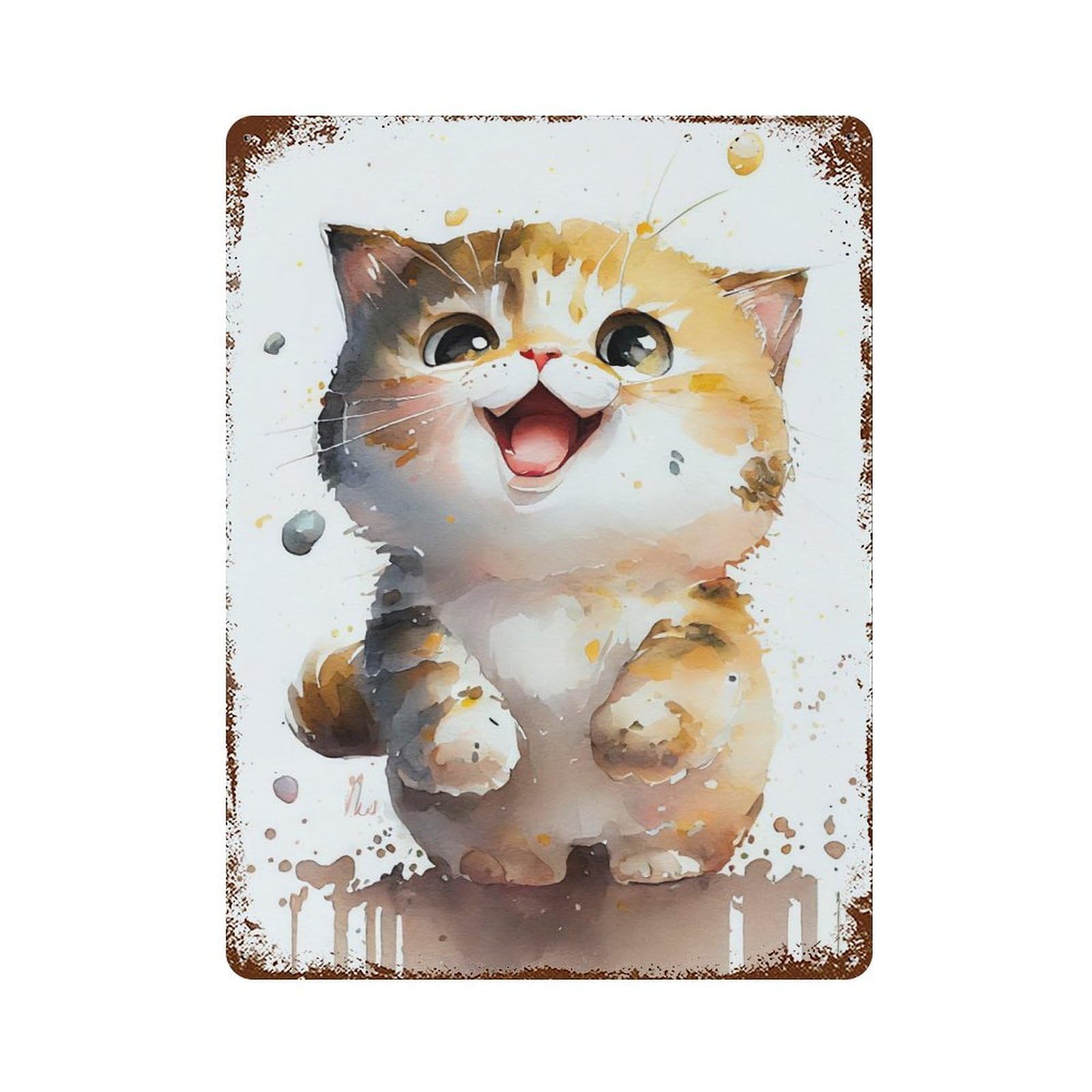 Cat Watercolor Cute Rusty Metal Tin Sign 15.7"x11.8", Industrial Home Decor for Garage, Pub Or Kitchen