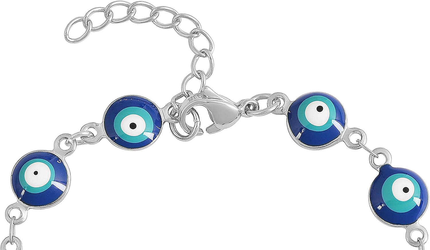 Edforce Stainless Steel Women's Charm Bracelet Green | Gold Enamel Evil Eye Protection Link Chain Adjustable, 8" (Aqua, Silver-and-Stainless-Steel) - Image 2