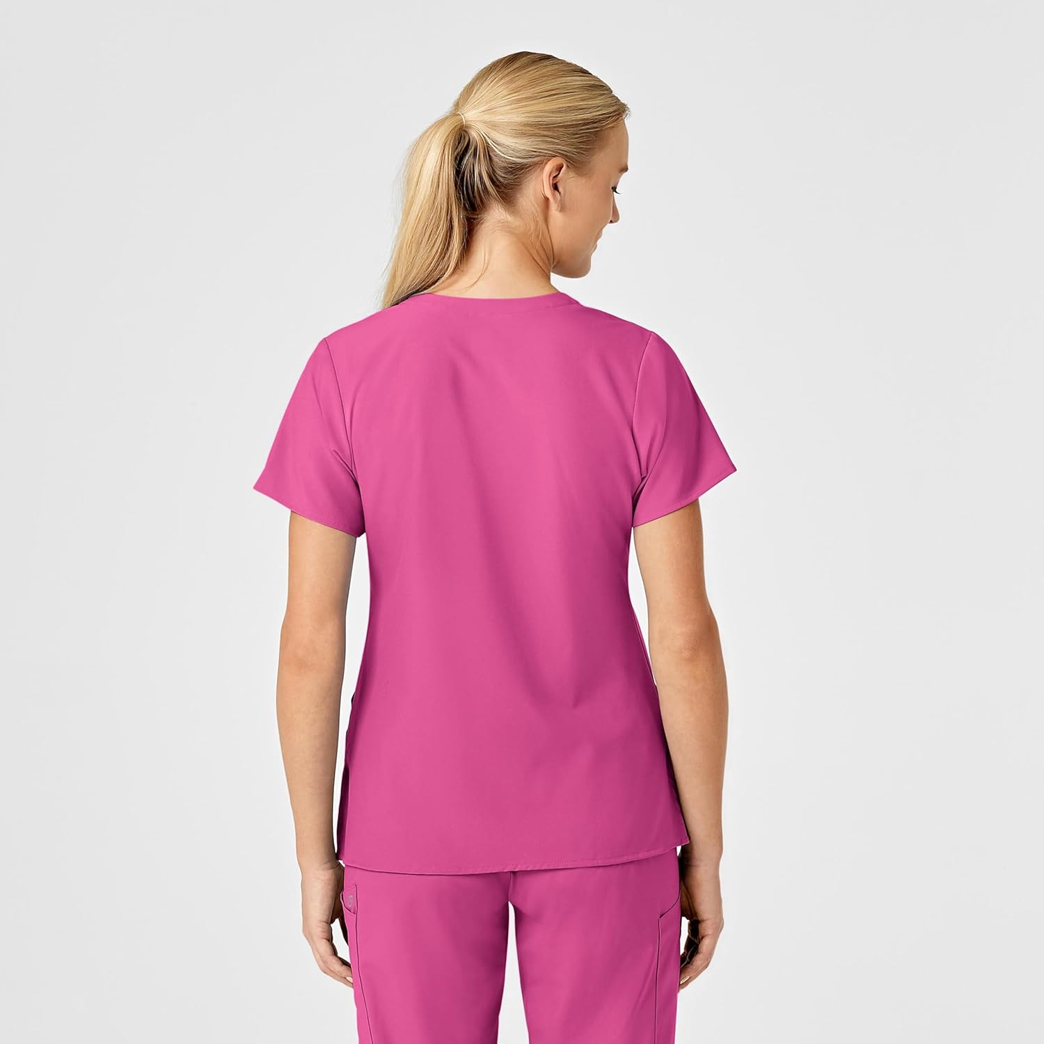 Wink Scrubs for Women, W123, Stylized Vneck Tops with 5 Pockets Hot Pink - Image 4
