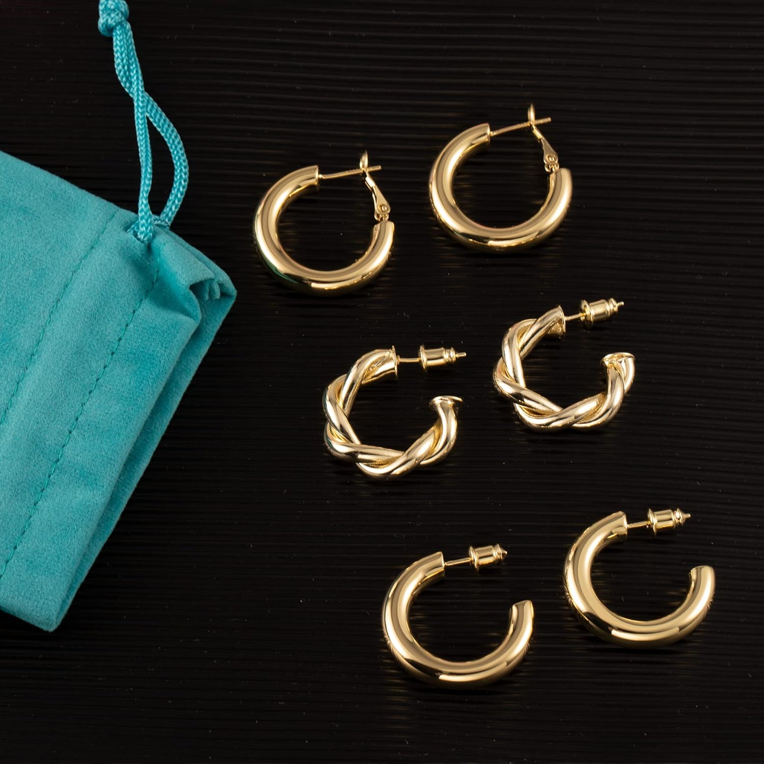 3 Pairs Small Huggie Hoop Zirconia Earrings Set 14K Gold Hypoallergenic Lightweight Huggie Hoops Earrings for Women Girls - Image 3