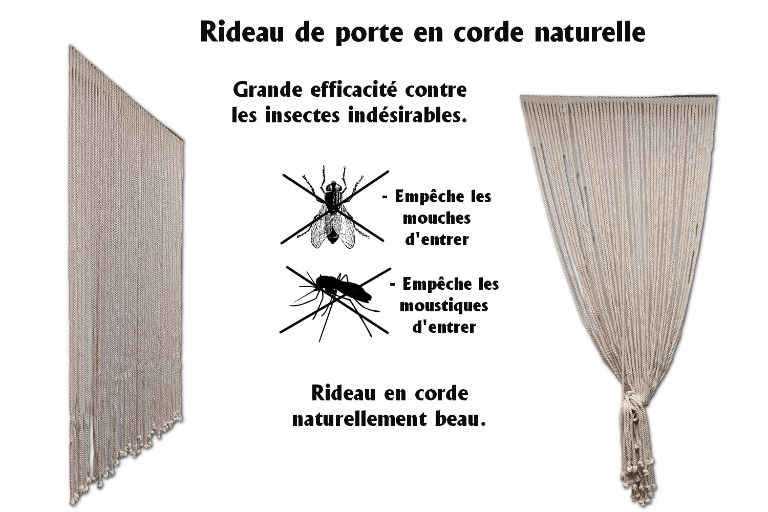 MadeInNature - Cortina de puerta natural, cuerda de algodón trenzado de alta gama, interior y exterior, ancho 90 cm x longitud 200 cm, diferentes modelos (crudo 54 hebras), 2 STYLES