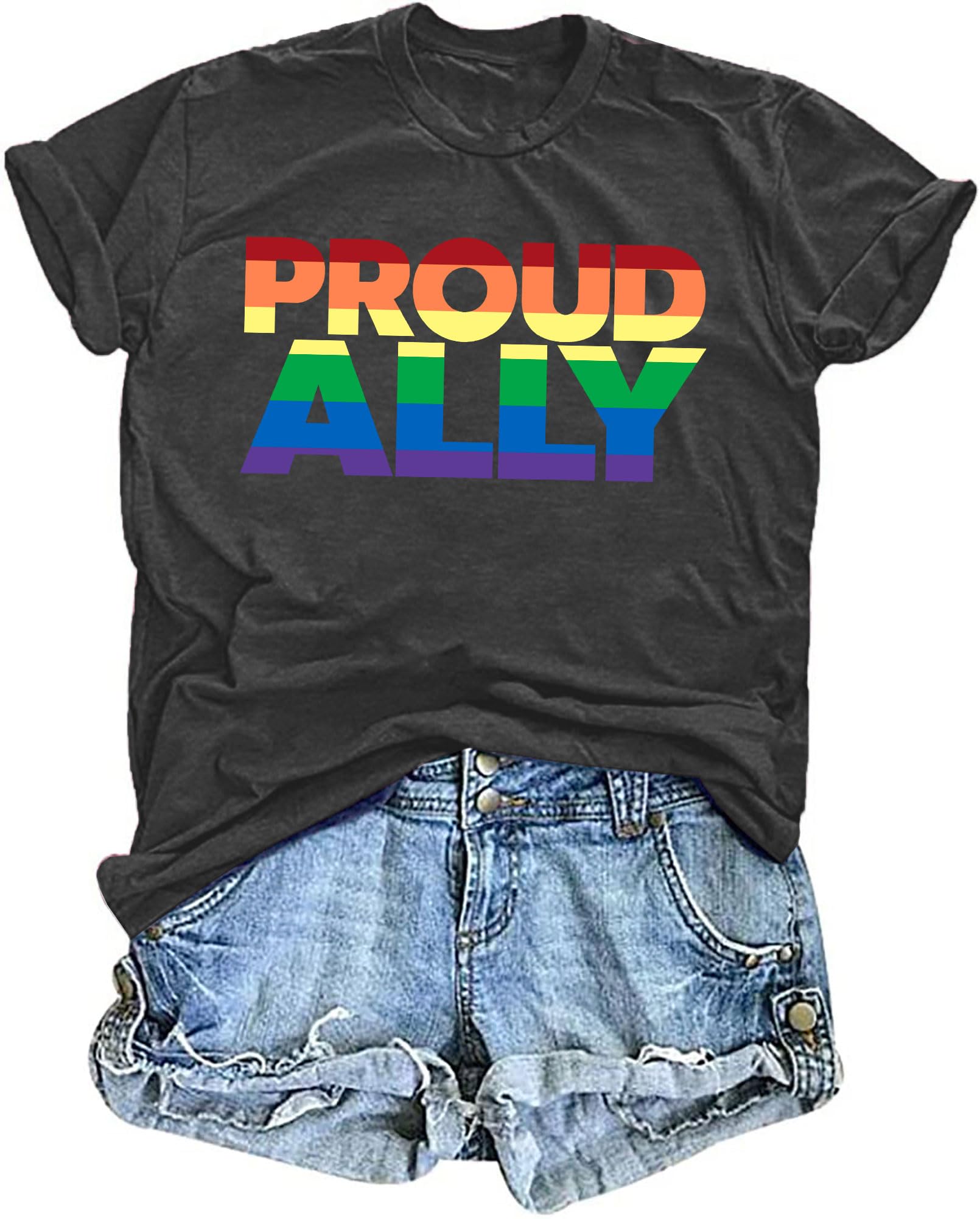 Proud Ally Shirt Women Pride Shirts Rainbow Graphic Tees LGBT Equality Tshirt Casual Holiday Tops