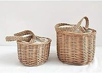 Vista 8 de Cestas de flores para niñas, 2 paquetes de cestas de flores tejidas rústicas portátiles para niños, cestas de mimbre hechas a mano de 5.1 pulgadas