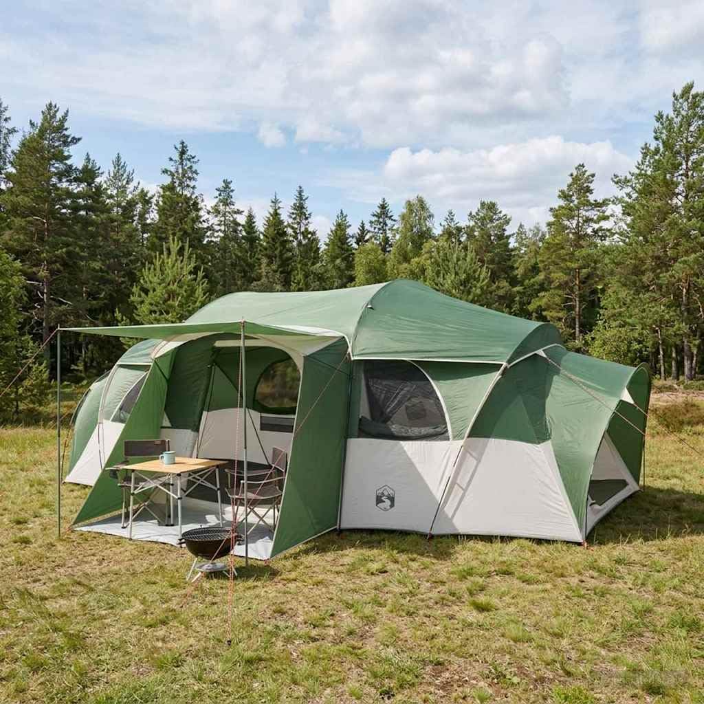 Tenda Familiare per 18 Persone con Parapioggia Impermeabile Verde 185T