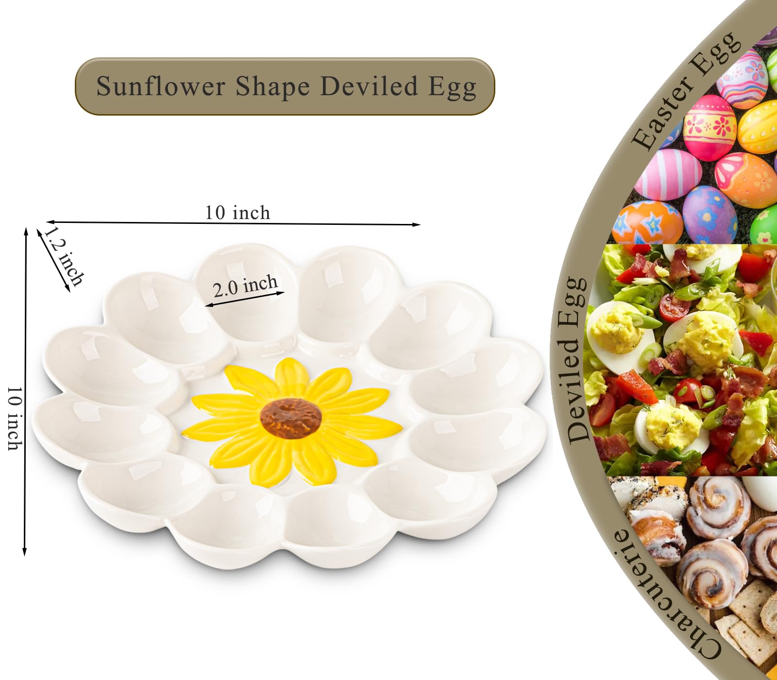 Amazon.com | YU&CH Ceramic Sunflower Deviled Egg Tray - White Egg