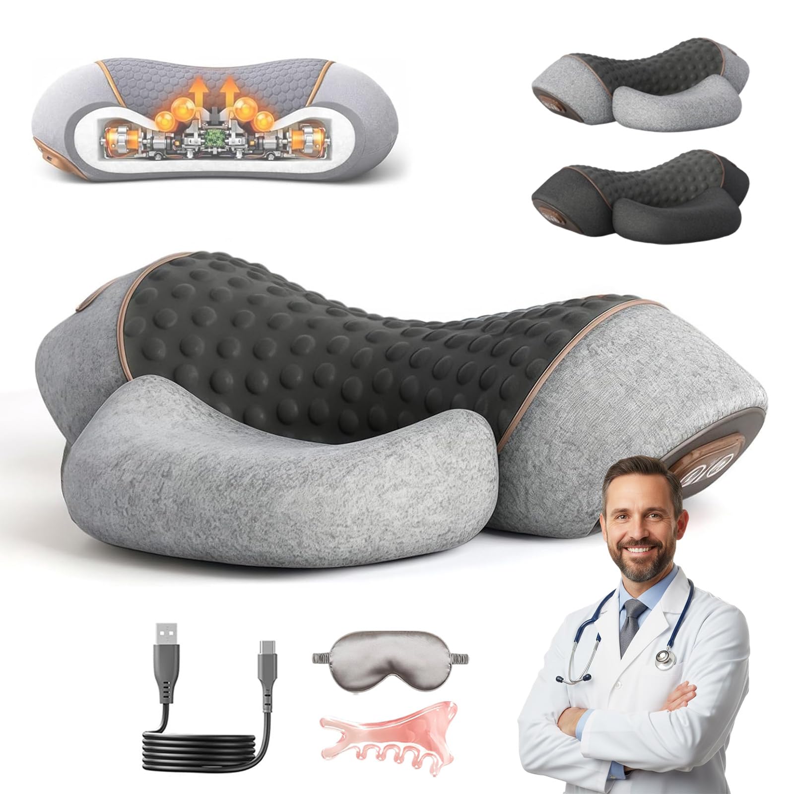 2026 Neu 3-in-1 Massagegerät Nacken Elektrisch (Space Grau,Akku)