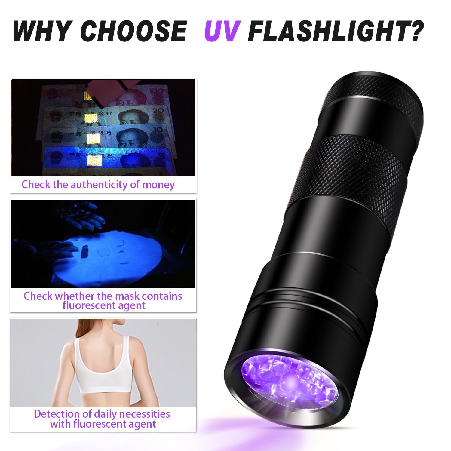 Lampe de poche – Morpilot Ultraviolet Zwart Light – Lampe UV – Lot de 2 – 12 LED 395
