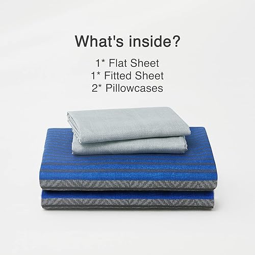 Miniatura 9 de 8HMOON Juego de sábanas tamaño Queen, 4 piezas de microfibra suave a rayas, sin arrugas, con sábana encimera, sábana bajera, fundas de almohada