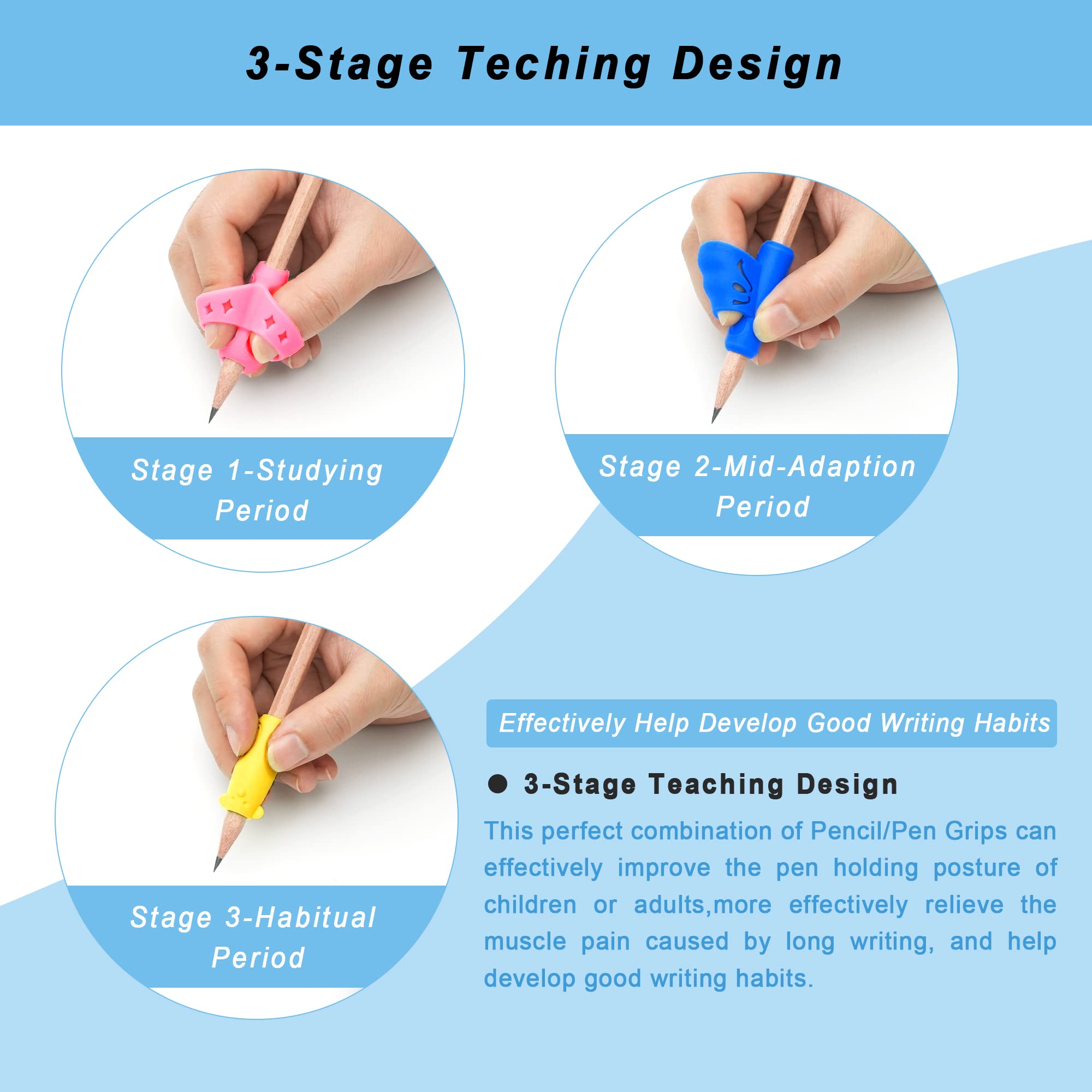 Lot De 6 Grips Ergonomiques Pour Crayons - Silicone Antidérapant, Couleurs Vives, Pour Enfants Et Adultes