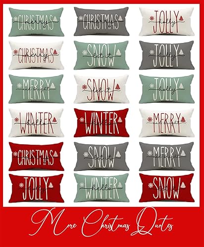 Miniatura 6 de Funda de almohada para decoración de Navidad, 12 x 20 pulgadas, funda de cojín con texto navideño para sofá (rojo, 12 x 20 pulgadas)