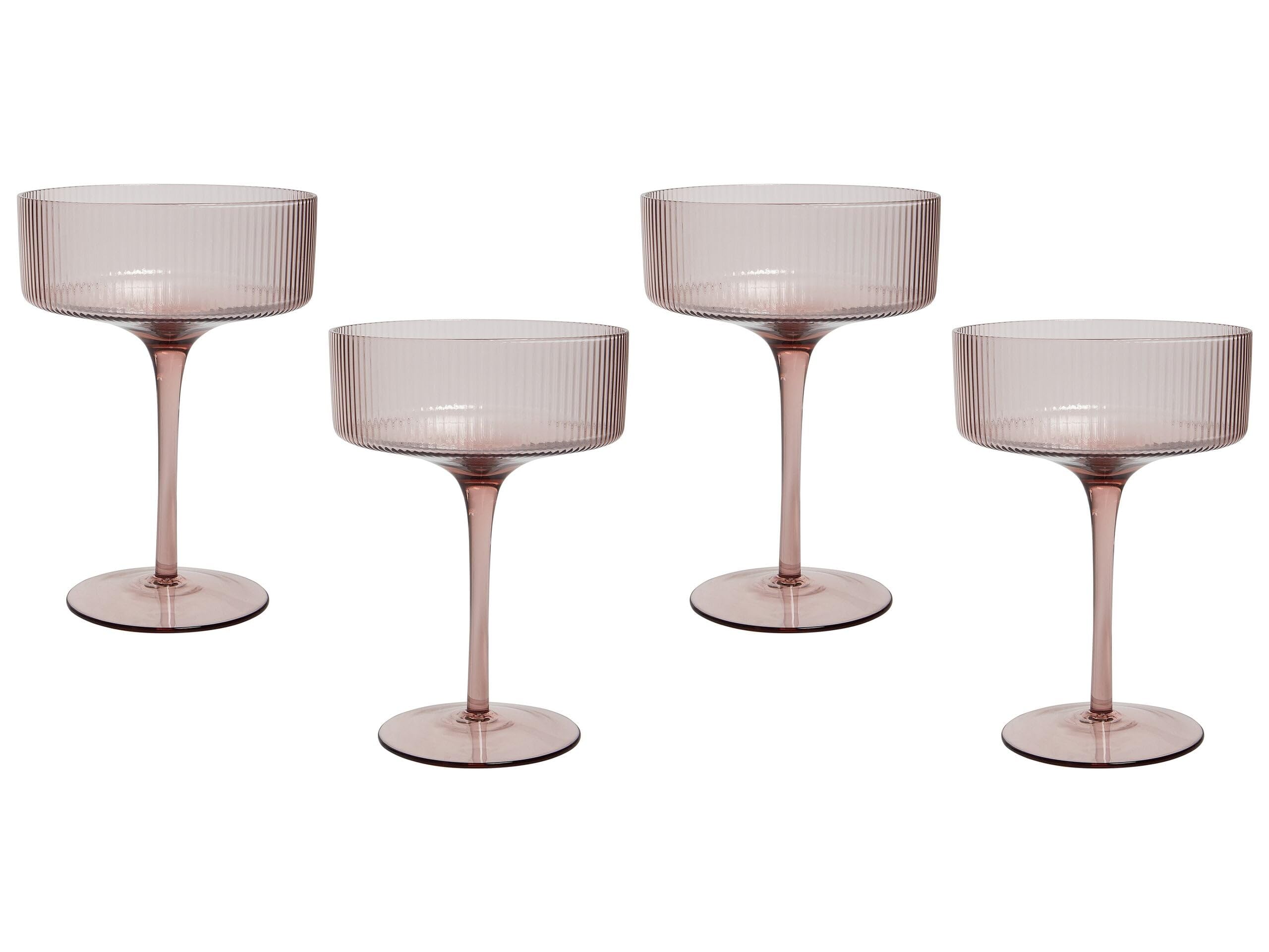 Beliani Set de 4 Soucoupes à Champagne Striées Soufflées à la Main 33 cl Rose Transparent Améthyste