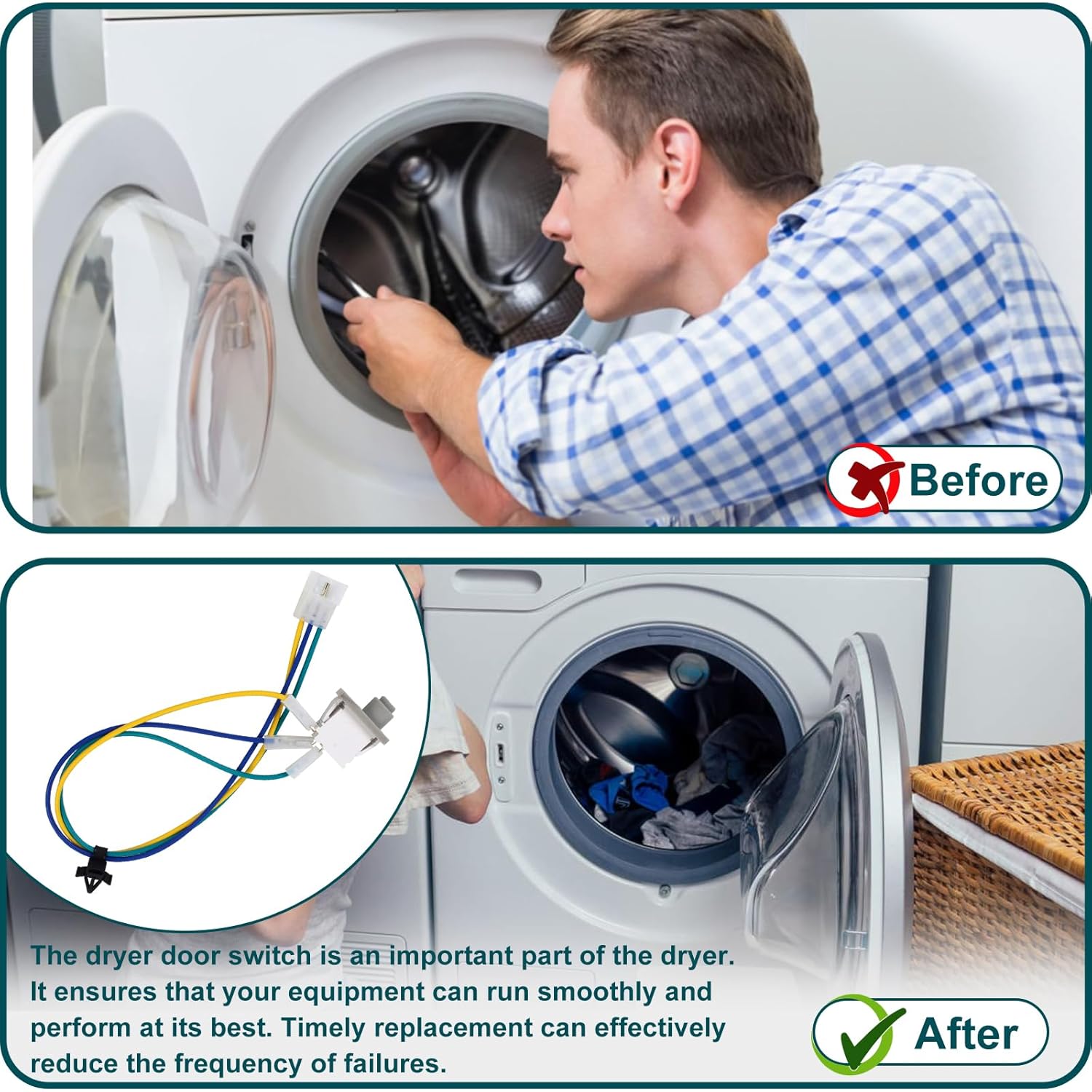 8283288 Dryer Door Switch with Wire, Compatible with Whirlpool Dryer, WPW10318609 W10318609 8574875 W10128087 8283288 4165281 4371407 8519323 865677