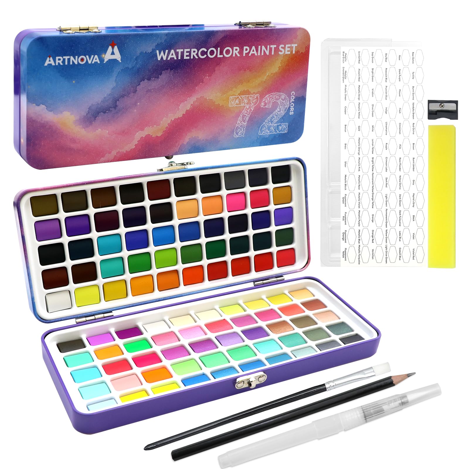 Artnova Watercolor Paint Set, 72 Colors Portable Paint Kit | On the Go Travel Case, High…