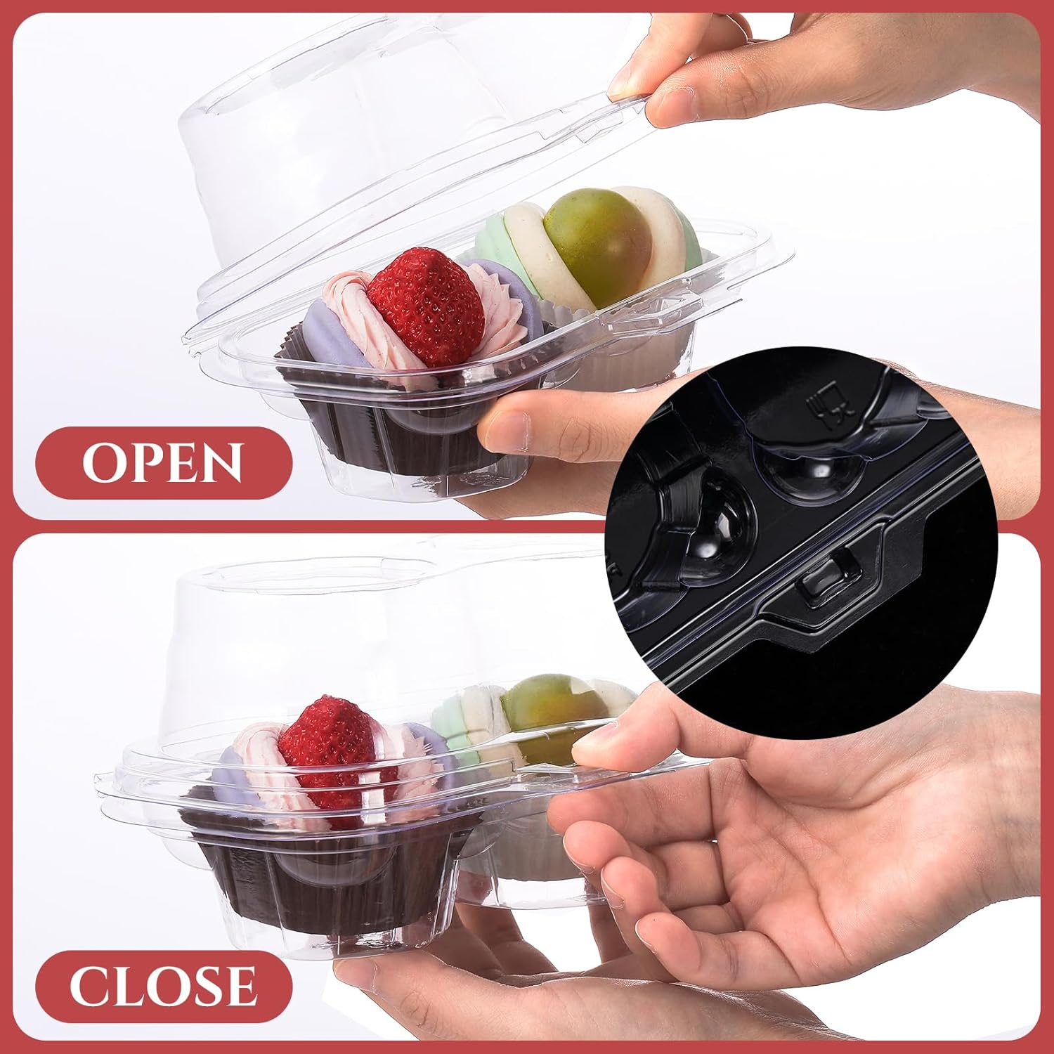 Tanlade 100 Pcs 2 Cavity Cupcake Boxes 200 Pcs Baking Cups 2 Compartment Plastic Cupcake Containers Clear Stackable Cupcake Carrier Holder with Lids for Cupcakes, Muffins