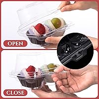 Vista 3 de Tanlade 100 cajas de 2 cavidades para cupcakes, 200 tazas para hornear, 2 compartimentos, recipientes de plástico transparentes apilables