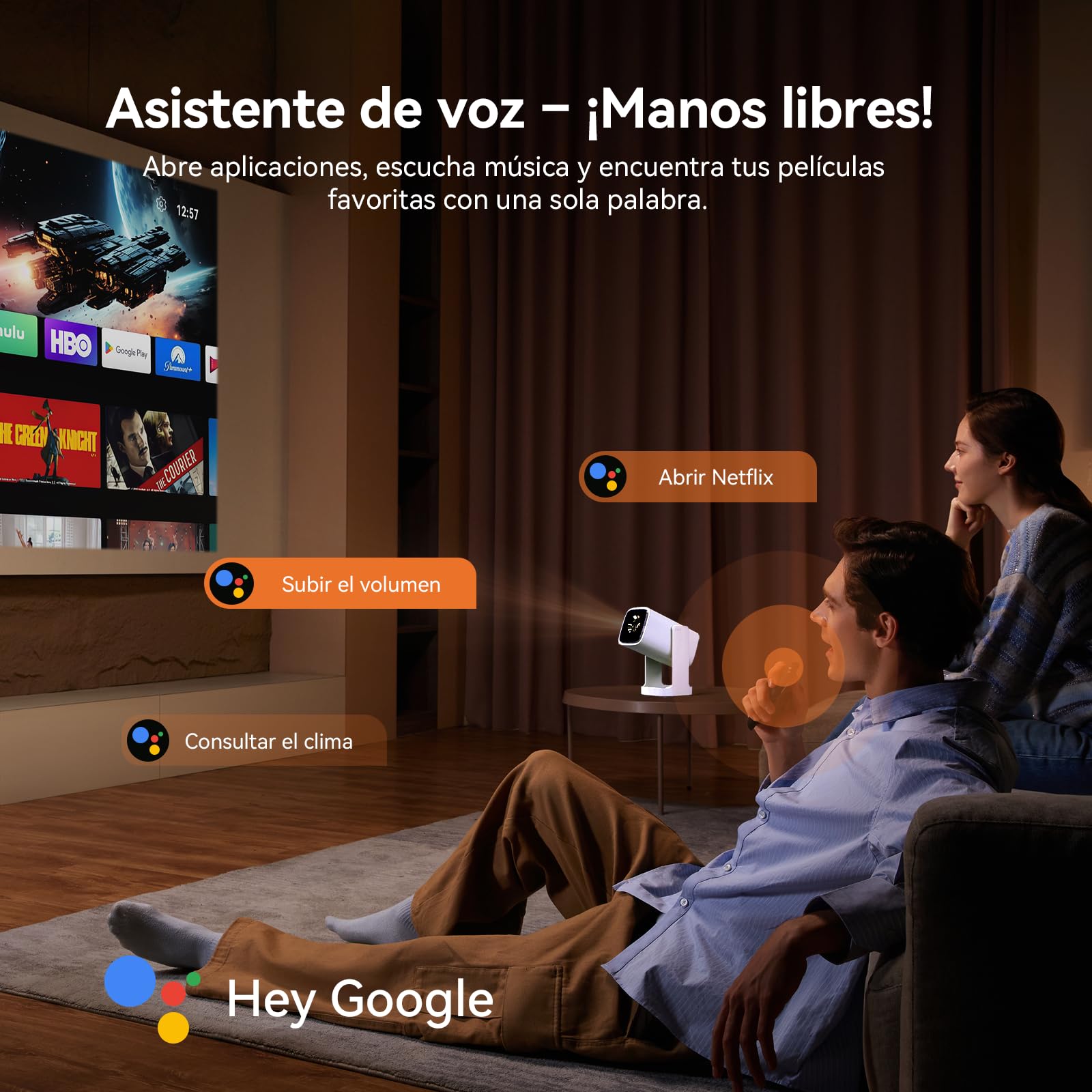 Wanbo Cube 1 Mini Proyector Portátil, Compatible con Android TV, Soporte 1080P, 200 ISO Lúmenes, Enfoque Eléctrico, Asistente de Voz, 5G WiFi, Rotación 360°, Proyector de Cine En Casa/Exterior